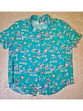 VTG Rough Rider Western Shirt Pearl Buttons Men’s XL Made USA Rayon Rodeo Print